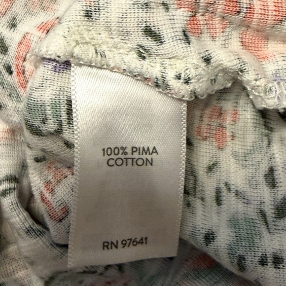 J. Jill Floral V-Neck Slub Pima Cotton Elbow Sleeve Tee 100% Pima Cotton S - Picture 5 of 8